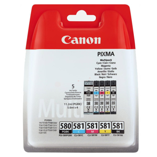 Tintenpatrone original für Canon Drucker: Canon PGI-580 / CLI-581, multipack (BK/BK/C/M/Y), original