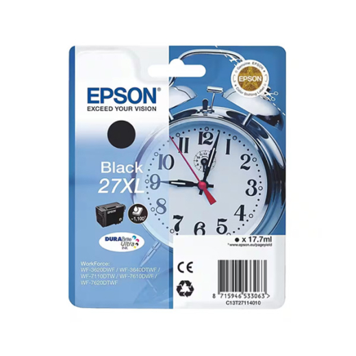 originale Tintenpatrone für EPSON Drucker T2711BK-XL, schwarz, XL-Füllmenge, Wecker-Serie