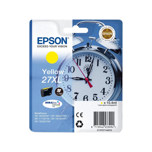 originale Tintenpatrone für EPSON Drucker T2704Y, yellow, gelb, Wecker Serie