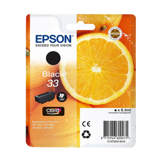 originale Tintenpatrone für EPSON Drucker T3331BK, schwarz, Orange-Serie