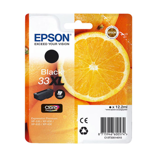 originale Tintenpatrone für EPSON Drucker T3351BK-XL, schwarz, Orange-Serie, XL-Füllmenge