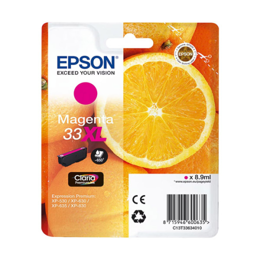 originale Tintenpatrone für EPSON Drucker T3363M-XL, magenta, Orange-Serie, XL-Füllmenge