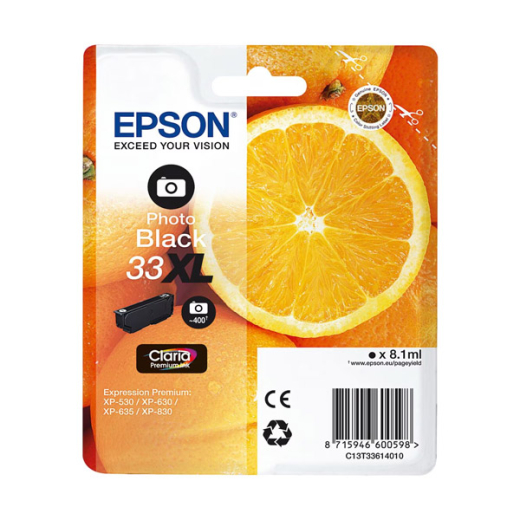 originale Tintenpatrone für EPSON Drucker T3361PB, photo-black, Orange-Serie, XL-Füllmenge