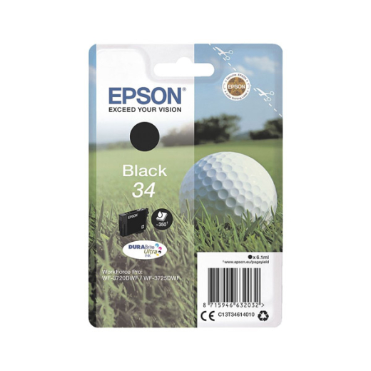 originale Tintenpatrone für EPSON Drucker EPSON T3461, schwarz, Golfball-Serie