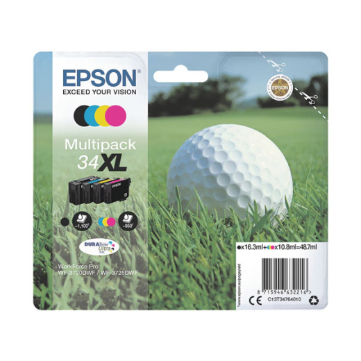 originale Tintenpatrone für EPSON Drucker T3476multi, Multipack (BK,C, M, Y) (Golfball-Serie)