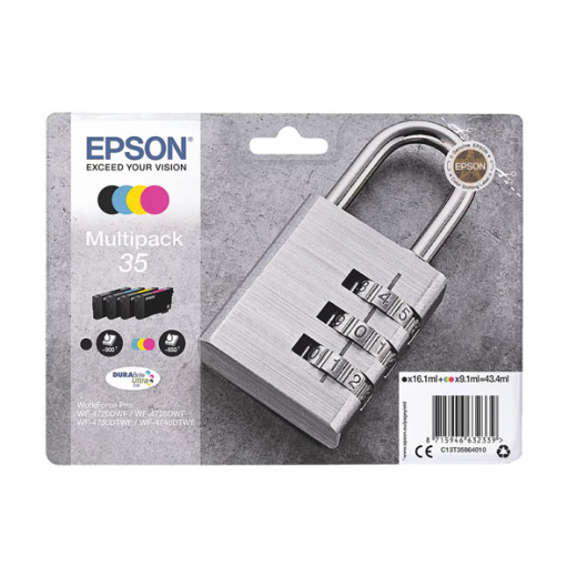 originale Tintenpatrone für EPSON Drucker T3586 Multipack (BK,C, M, Y) , Vorhängeschloss-Serie