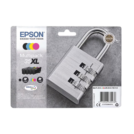 originale Tintenpatrone für EPSON Drucker T3596 Multipack (BK,C, M, Y) , Vorhängeschloss-Serie, XL-Füllmenge
