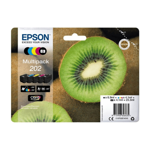 originale Tintenpatrone für EPSON Drucker 202 Multipack (BK,PBK,C, M, Y) (Kiwi-Serie), Kiwi-Serie