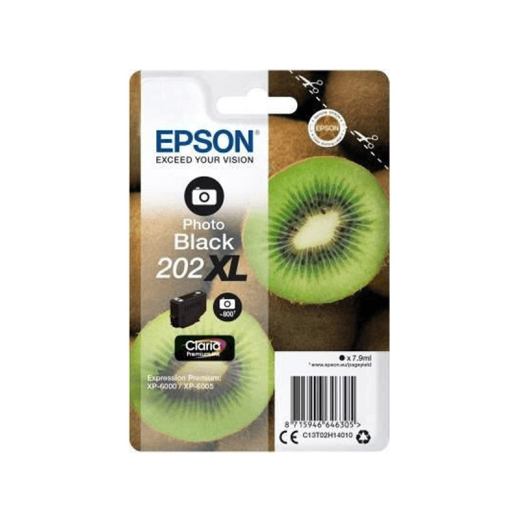 originale Tintenpatrone für EPSON Drucker 202PBKXL, photo black, Kiwi-Serie, XL-Füllmenge
