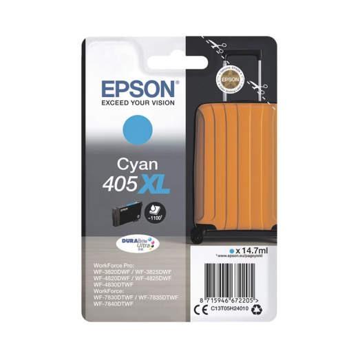 originale Tintenpatrone für EPSON Drucker 405CXL, cyan, Koffer-Serie, XL-Füllmenge