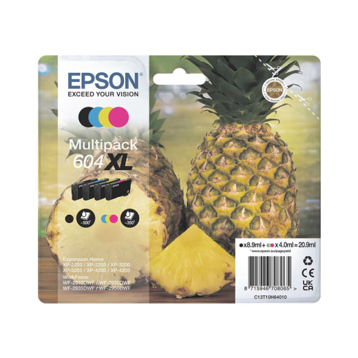 originale Tintenpatrone für EPSON Drucker 604 Multipack (BK,C, M, Y), (Ananas-Serie)