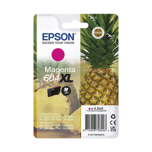 originale Tintenpatrone für EPSON Drucker 604XL Multipack (BK,C, M, Y), (Ananas-Serie), XL-Füllmenge