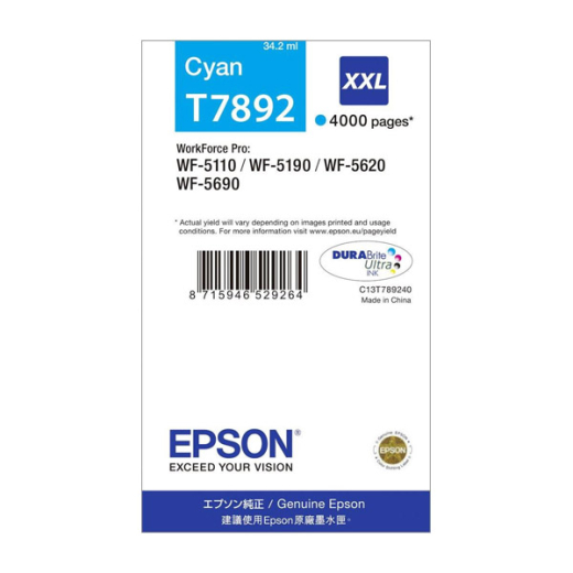 originale Tintenpatrone für EPSON Drucker EPSON T7892, cyan, Pisa-Serie, XXL-Füllmenge