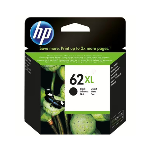 originale Tintenpatrone für HP Drucker: HP 62 BK, schwarz, XL-Füllmenge